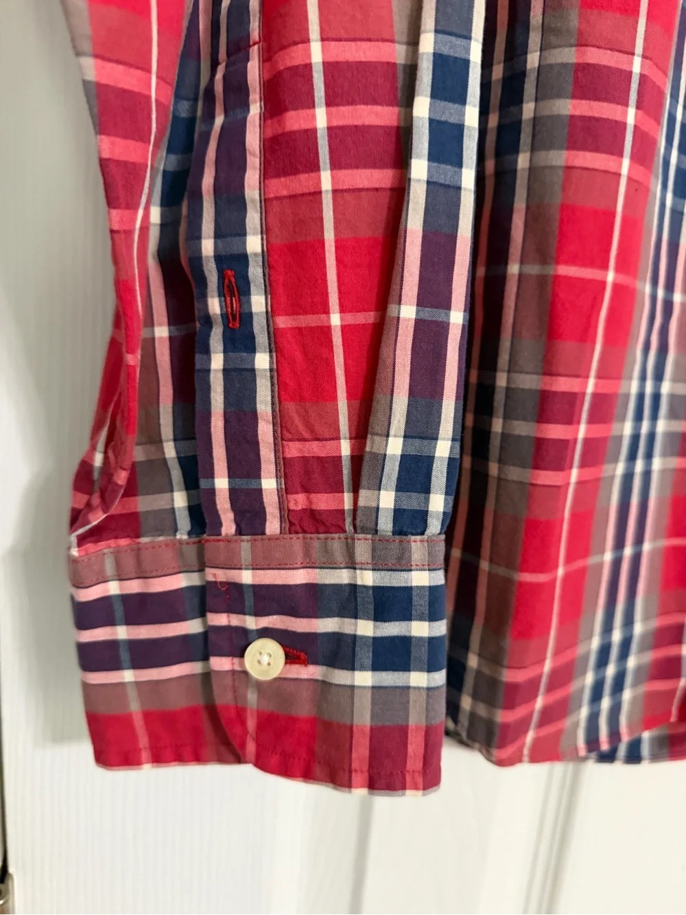 J crew button down washed Tartan red blue plaid 100% cotton size medium